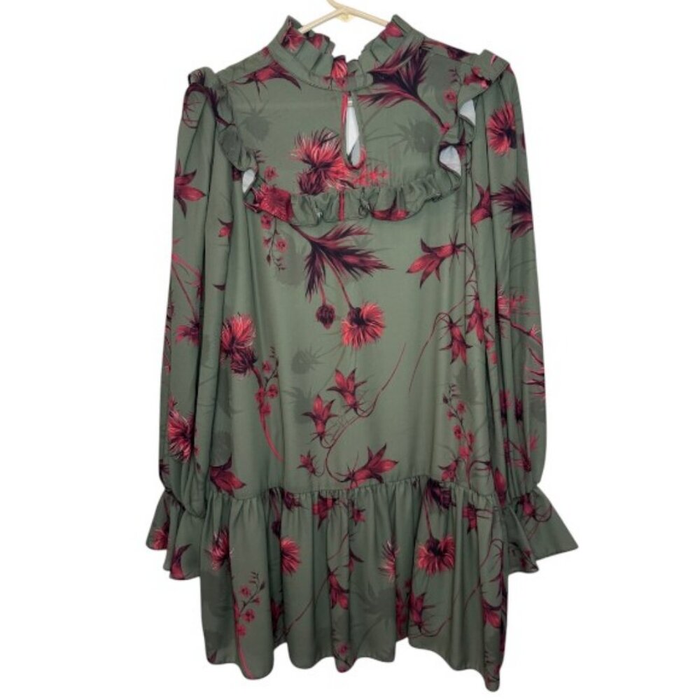 Lanca Perfume Collection green ruffled floral long sleeve mini dress size XS